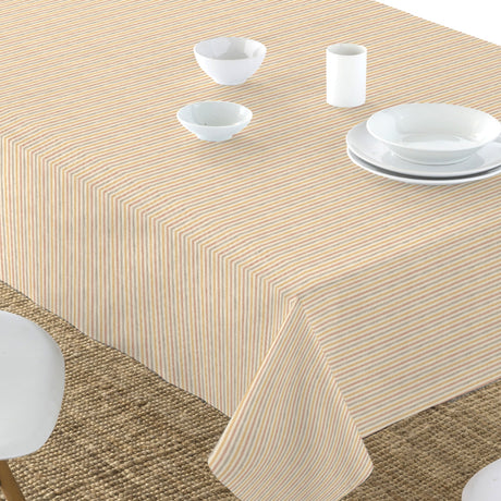 Nordfavn Pitiusa Solgul och Terrakotta – Textilvaxduk med små tvärränder, bord