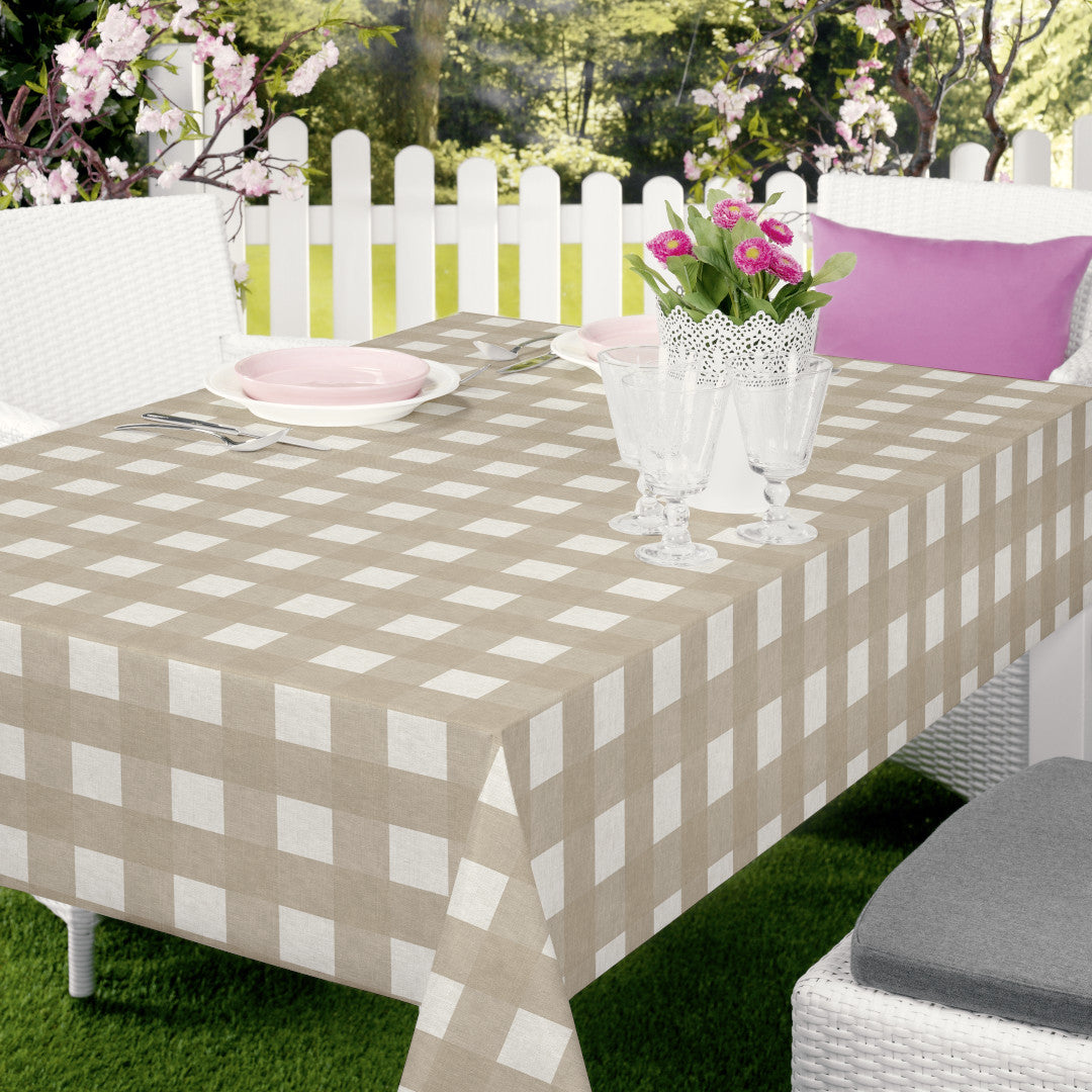 Nordfavn Royal Beige – Vaxduk i beige med rutor, trädgård
