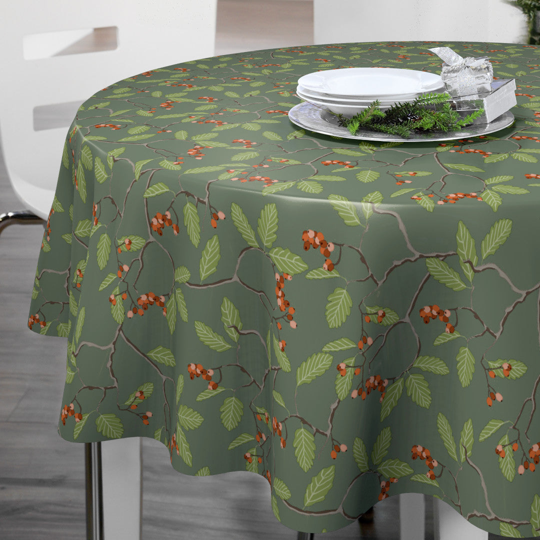 Nordfavn Winter Berry – Rund julvaxduk med grenar och röda bär