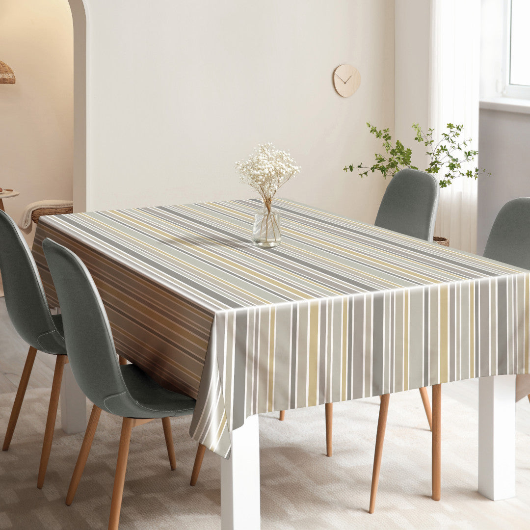 Nordic Stripe Beige – Randig vaxduk med lätt struktur, miljö