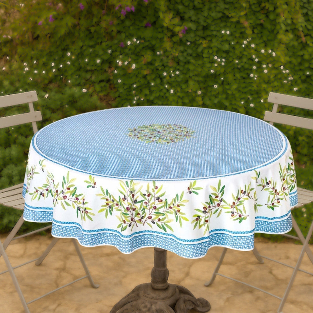 Nyons Blå - Rund akrylbelagd provenceduk Ø 180, miljö