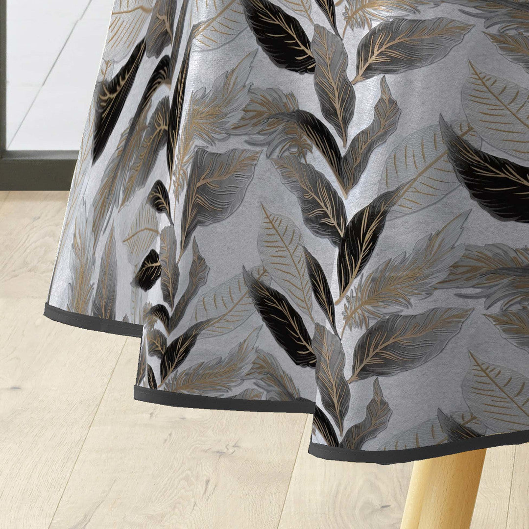 Oralia Metallic - Rund vaxduk med glänsande blad, Ø 155 cm, kantband
