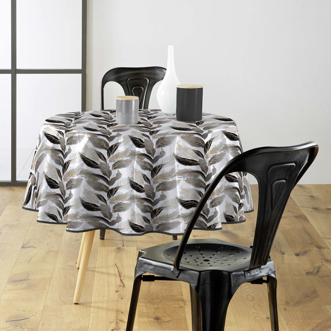 Oralia Metallic - Rund vaxduk med glänsande blad,  Ø 155 cm, miljöbild