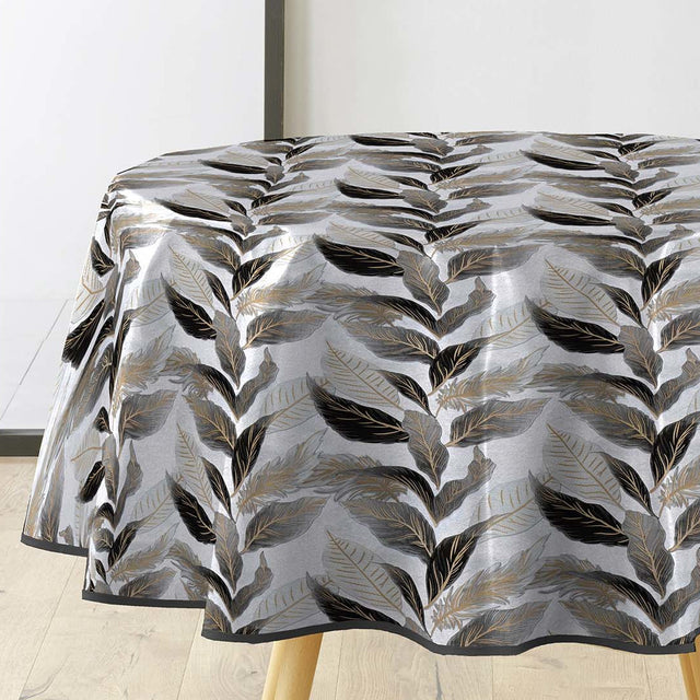 Oralia Metallic - Rund vaxduk med glänsande blad, Ø 155 cm