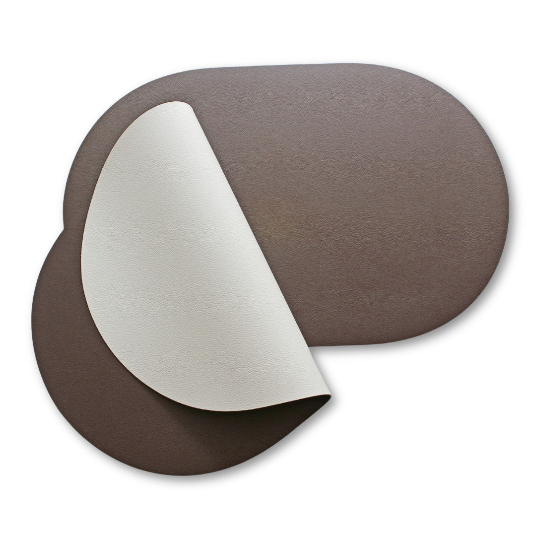 Moon oval bordstablett i konstläder – Mocka/Vit – 30 x 45 cm