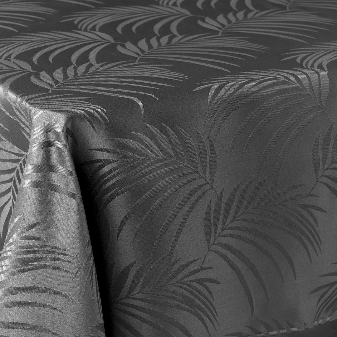 Plumette Charcoal Grey – Damastduk med vävt palmbladsmönster – 140 x 240 cm, hörn