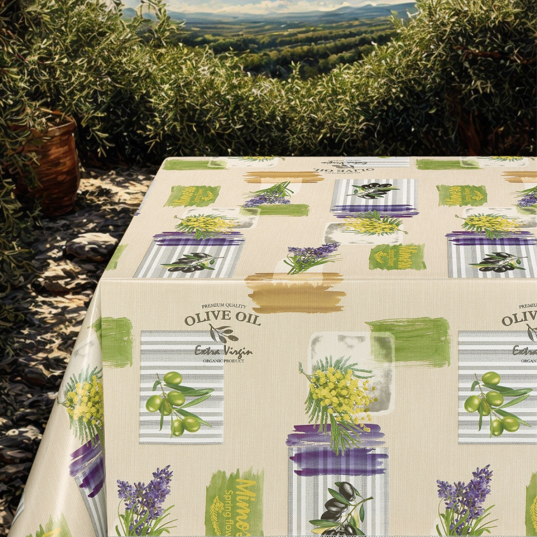 Provence Olives & Fleurs - Vaxduk med beige bakgrund, miljö