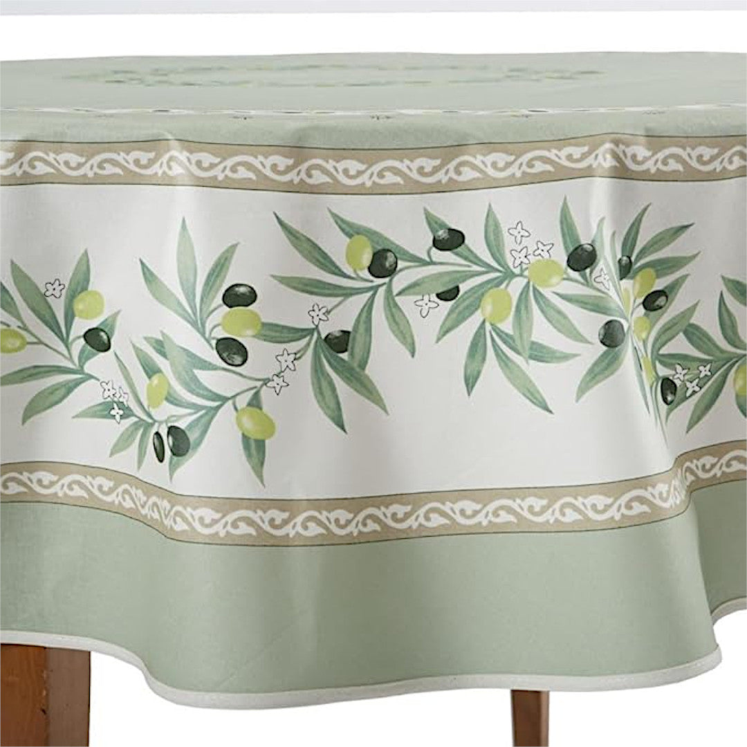 Ramatuelle Grön - Rund akrylbelagd provenceduk Ø 180, närbild