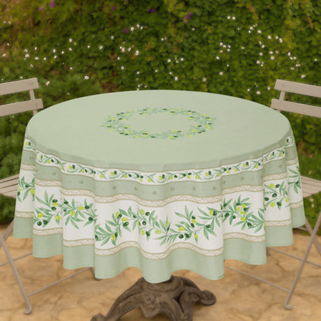 Ramatuelle Grön - Rund akrylbelagd provenceduk Ø 180