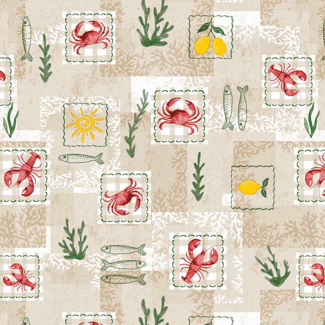 Riviera Patchwork – Vaxduk med humrar och citroner, mönster