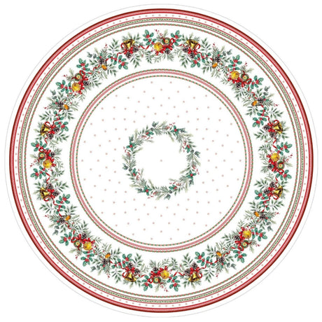 Sylvestre Vit – Rund akrylbelagd fransk julduk, Ø 230 cm, mönster