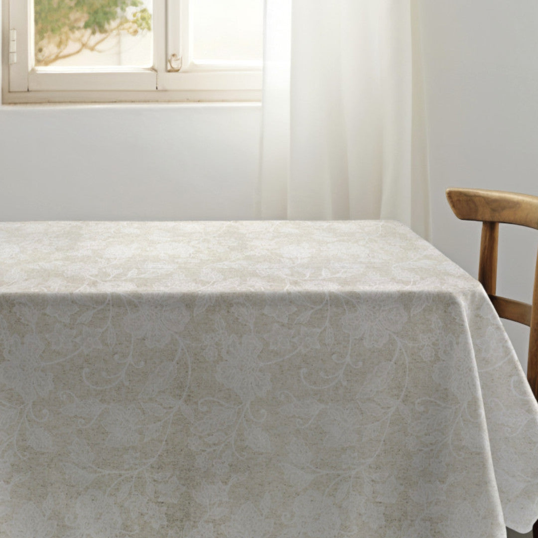 Tamayo Lino – Jacquardvävd textilvaxduk med blomstruktur, 180 cm, närbild