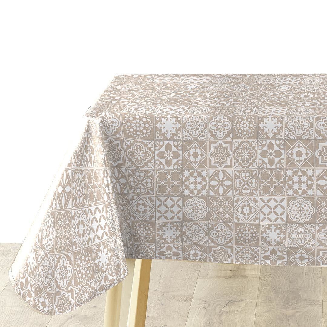 Textilia Carella – Vaxduk med klassiskt kakelmönster i naturliga nyanser, hörn