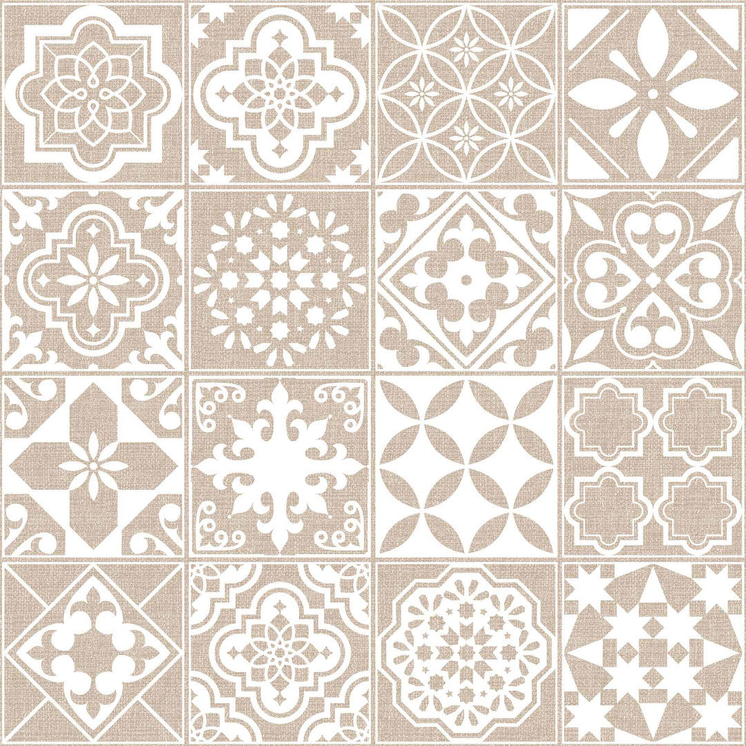 Textilia Carella – Vaxduk med klassiskt kakelmönster i naturliga nyanser, mönster