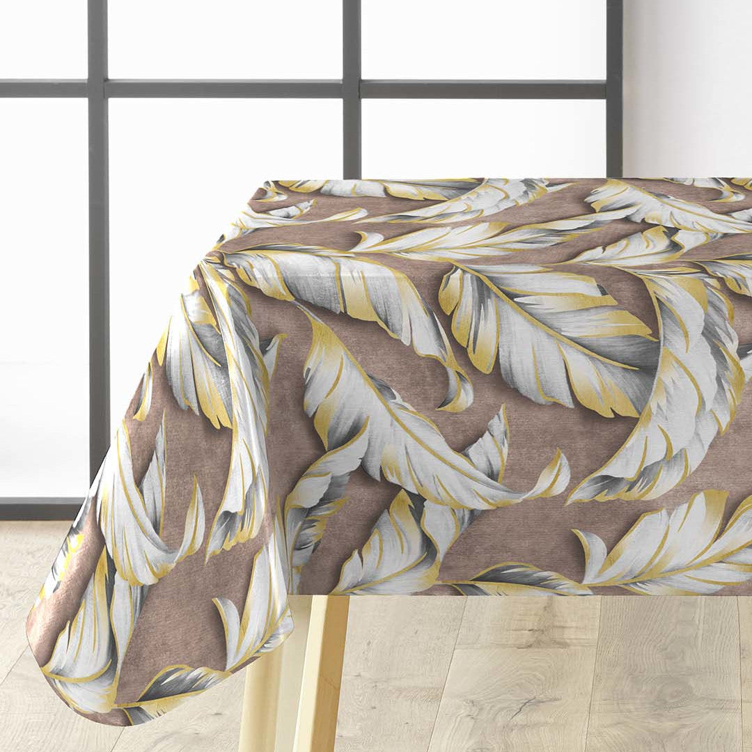 Textilia Glitter Ebany Choco – Vaxduk med blad och diskret glitter, hörn