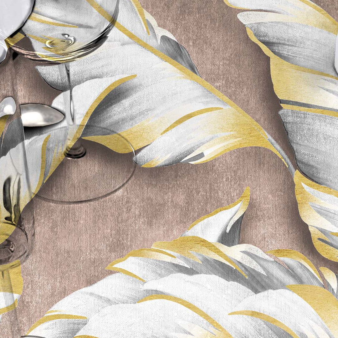 Textilia Glitter Ebany Choco – Vaxduk med blad och diskret glitter, mönster