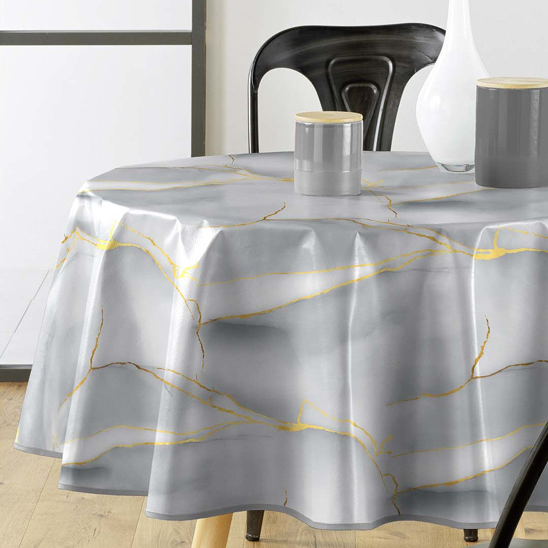 Textilia Glitter Marbrella – Rund vaxduk Ø 155 cm, miljöbild