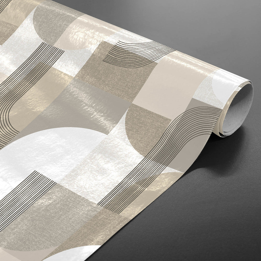 Travis Naturel - Vaxduk med grafiska former i neutrala nyanser, ihoprullad