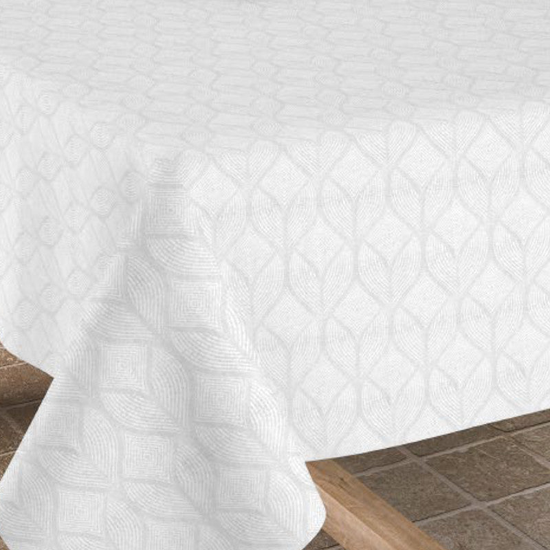 Manno vit, jacquardvävd textilvaxduk, 140 cm bred