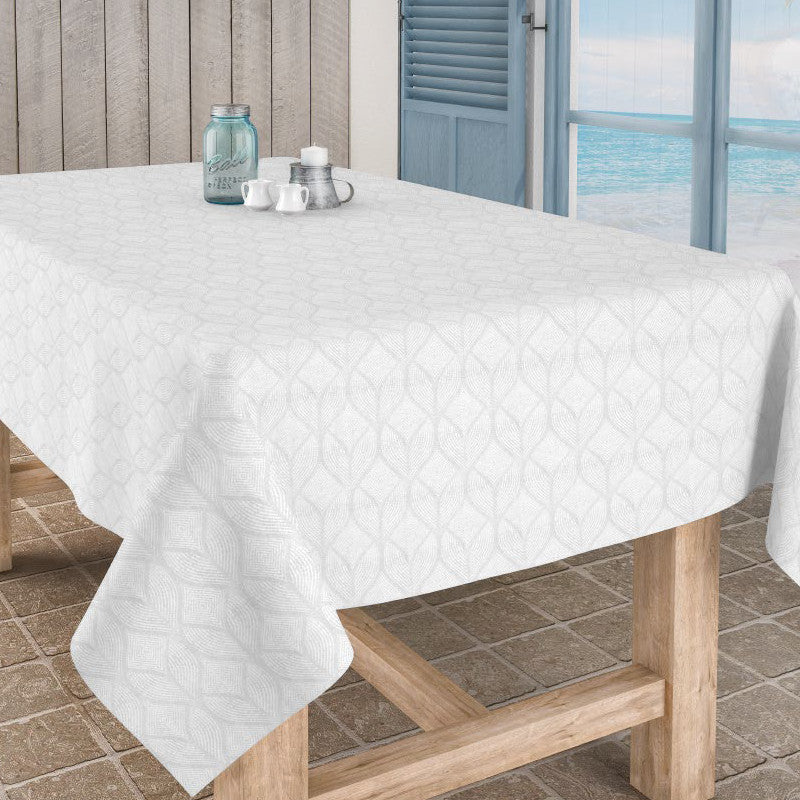 Manno vit, jacquardvävd textilvaxduk, 140 cm bred