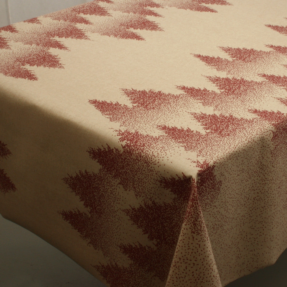 Julbordsduk Röda Granar, textilvaxduk med vackert siluett landskap