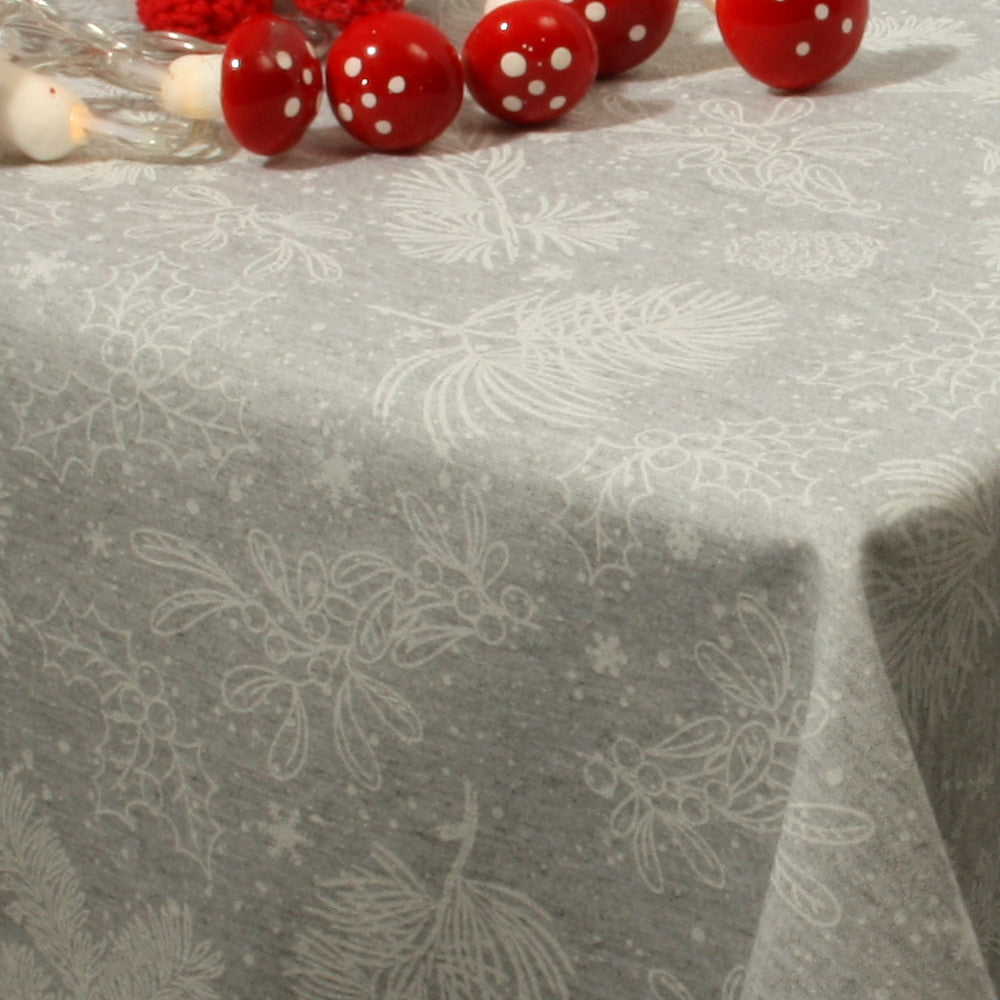 Närbild av Julduk - Julfiligran, textilduk i lys grå