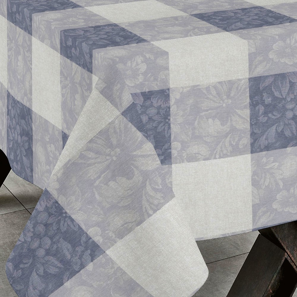 Millet Gris - Textilvaxduk med rutor och Chrysantemum i grå