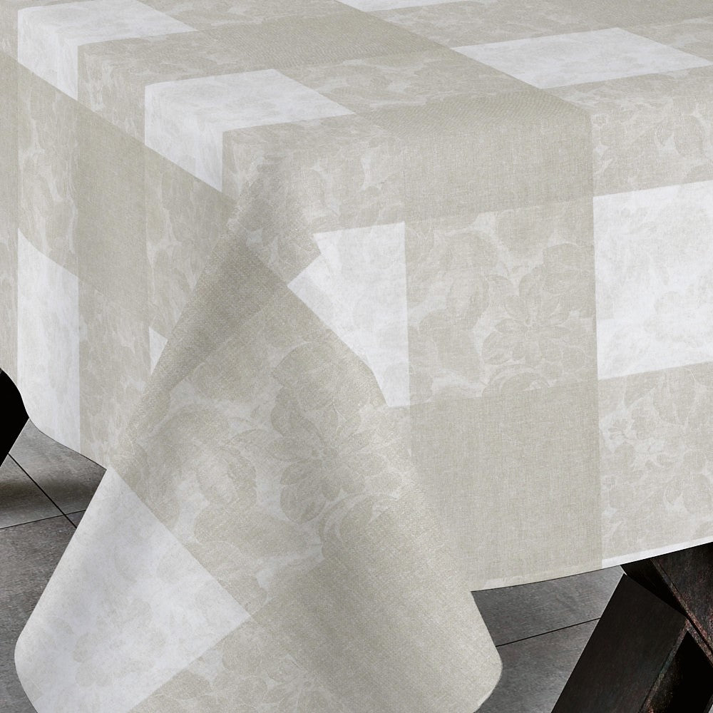 Millet Blanco - Textilvaxduk Chrysantemum i rutor vit/beige