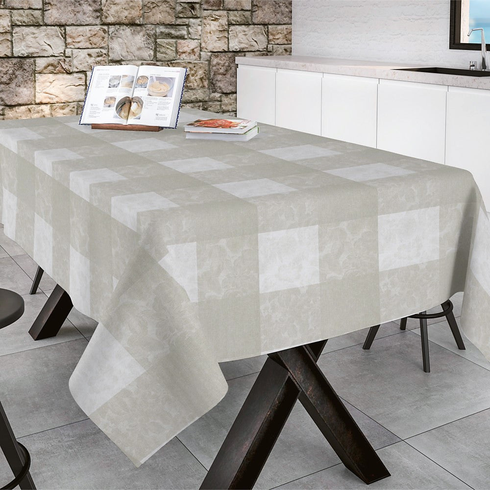 Millet Blanco - Textilvaxduk Chrysantemum i rutor vit