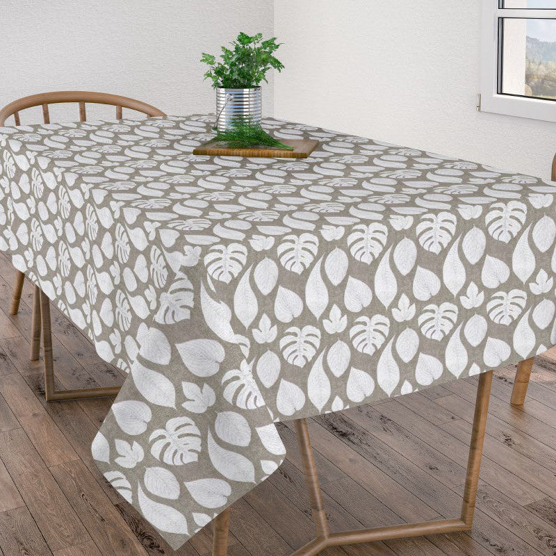 Velez - Textilvaxduk med vita blad, 180 cm bred