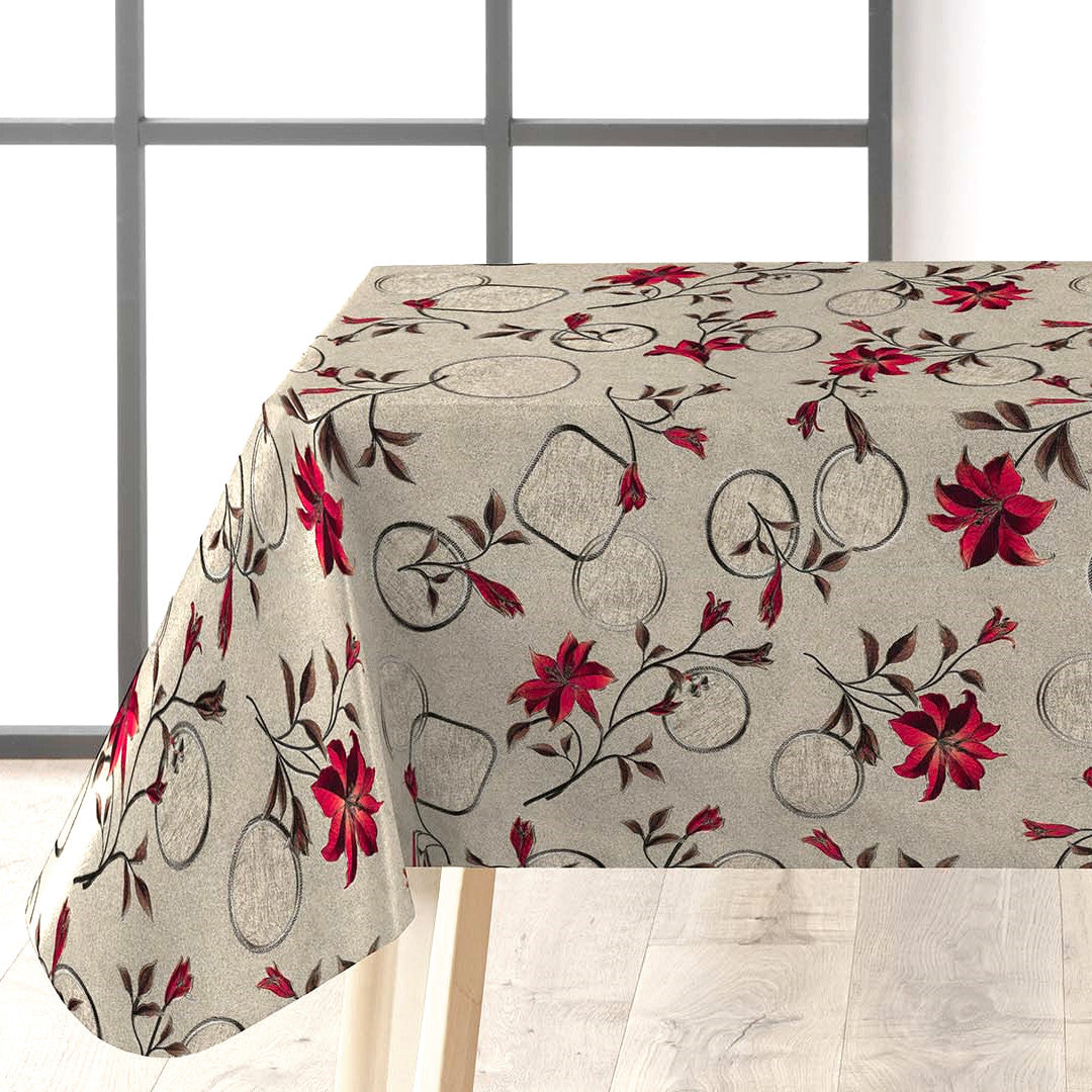 Altea Metallic Red - Gyllene vaxduk med röda julstjärnor. Närbild