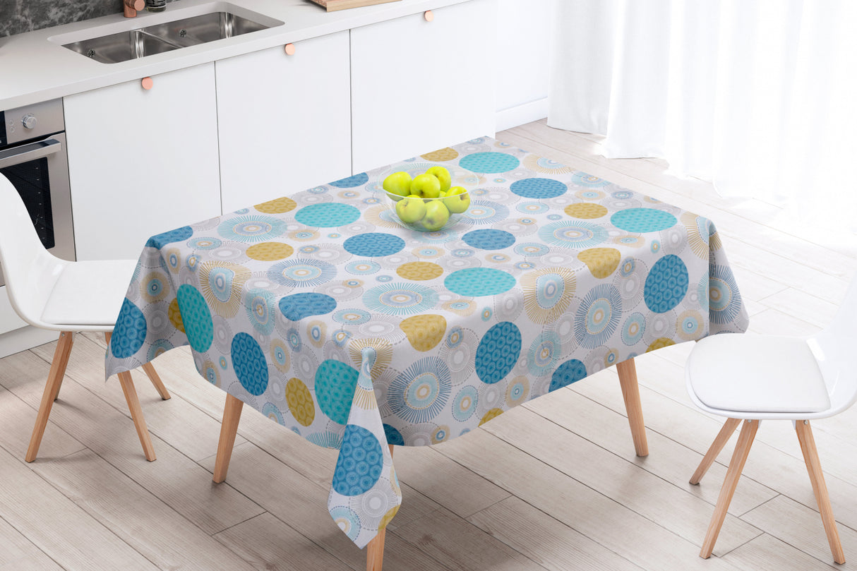 Alvares Blå - Textilvaxduk med vackra cirkelmotiv - 150 cm bred