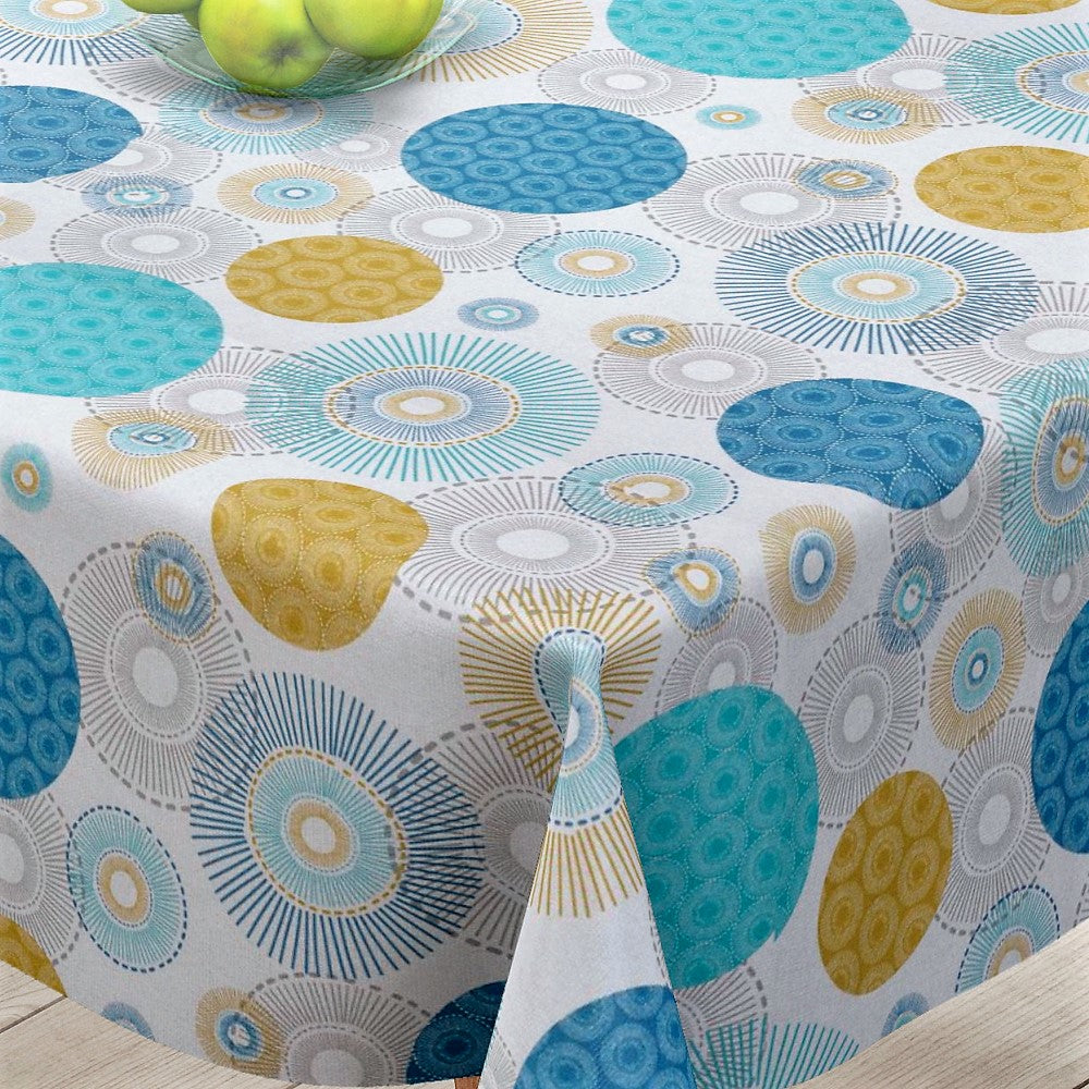 Alvares Blå - Textilvaxduk med vackra cirkelmotiv - 150 cm bred