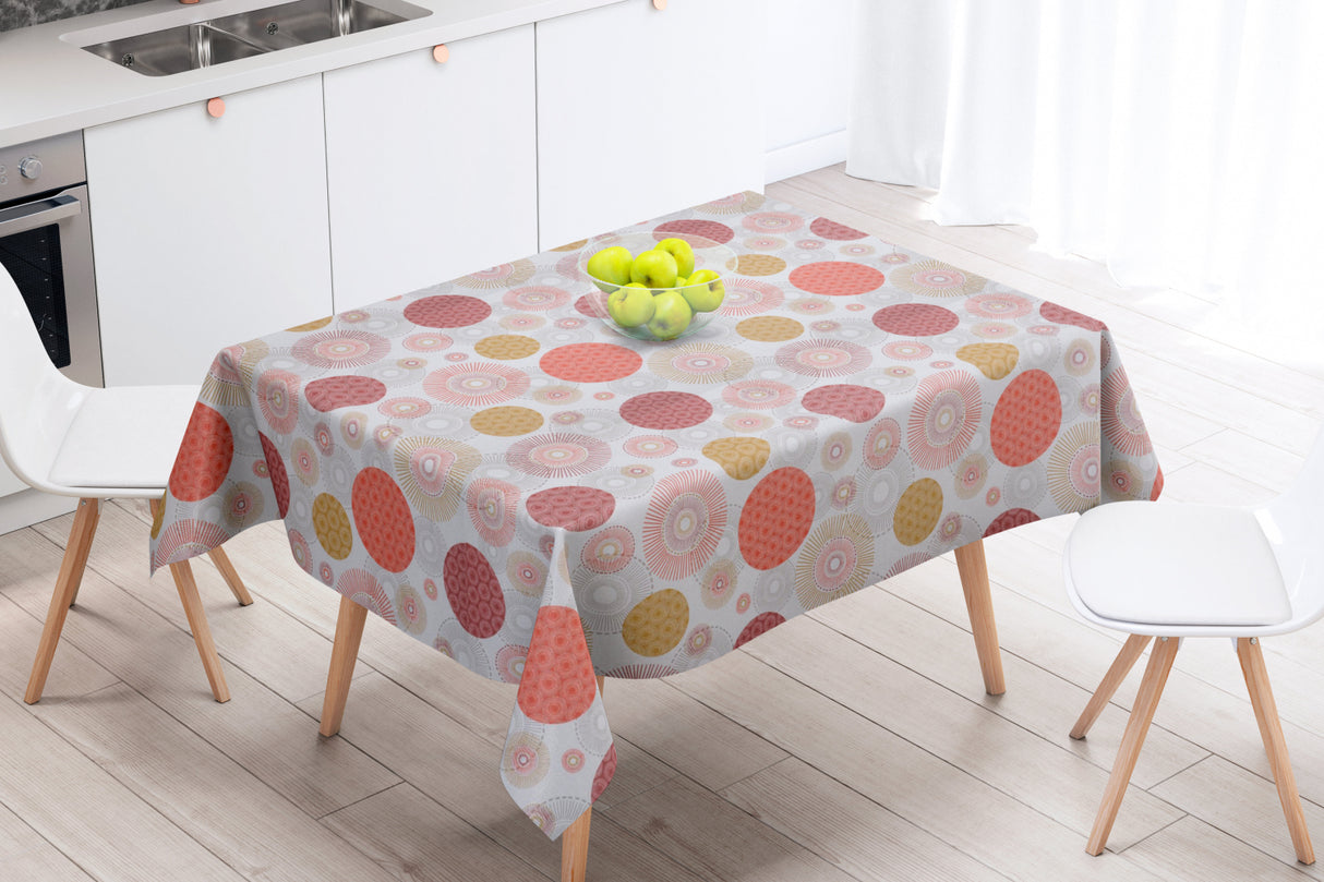 Alvares Terracotta - textilvaxduk med vackert cirkelmotiv - 150 cm bred