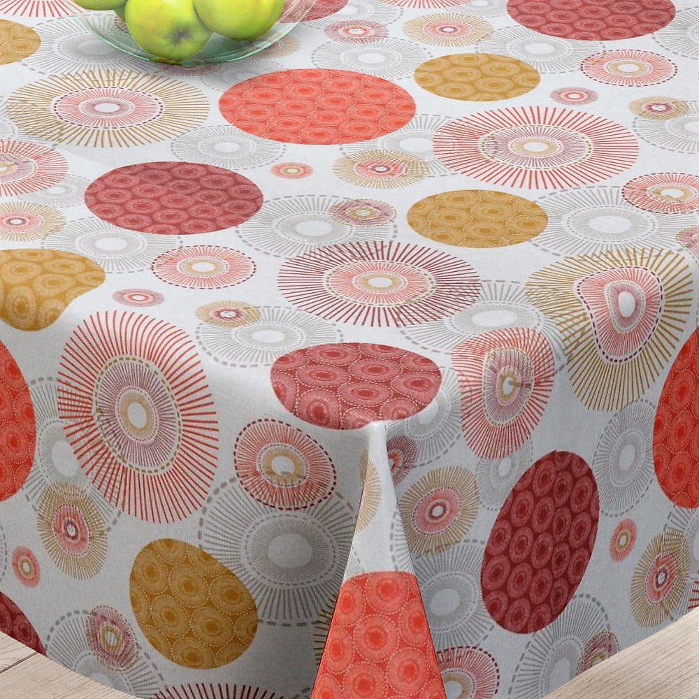 Alvares Terracotta - textilvaxduk med vackert cirkelmotiv - 150 cm bred