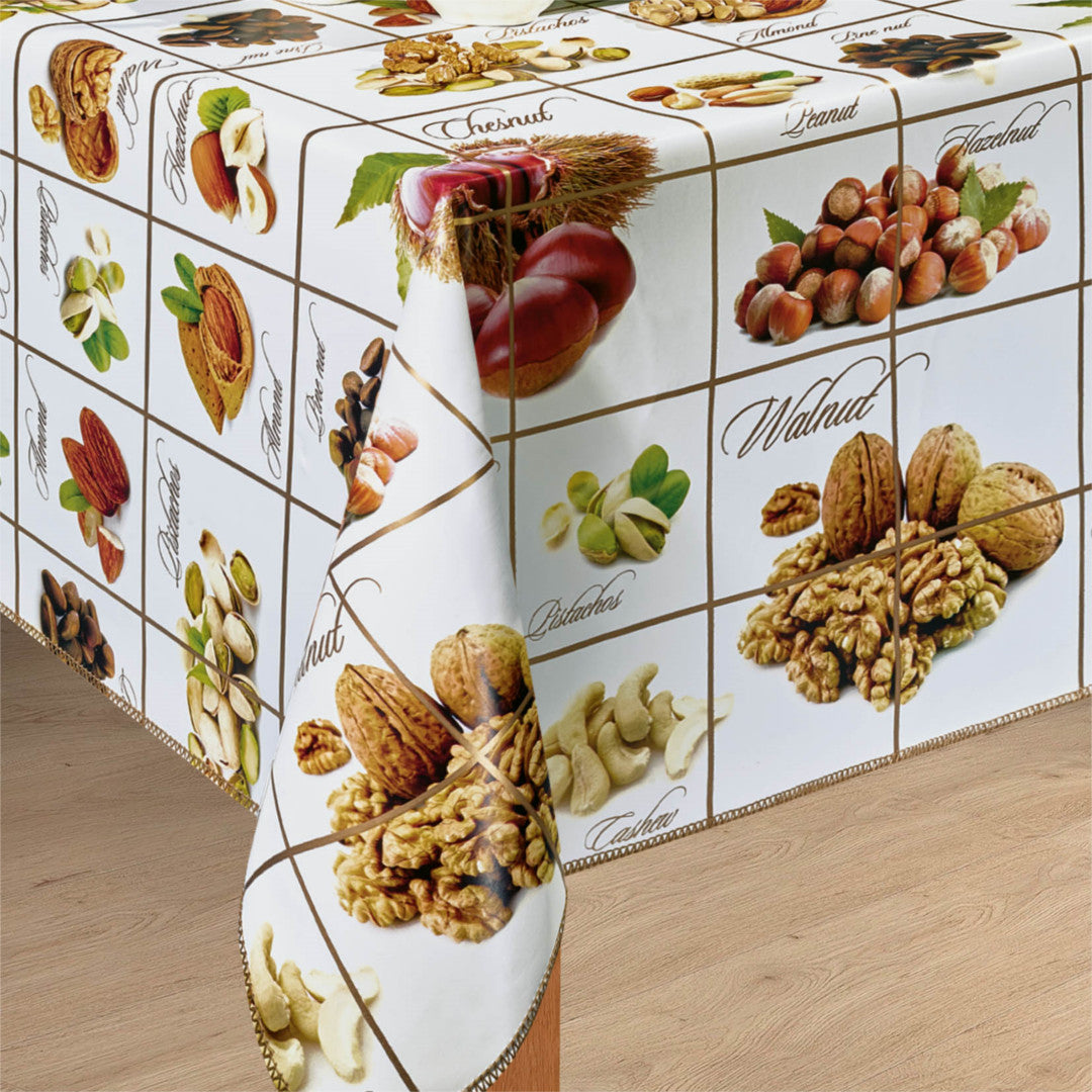 Världens alla nötter - Vit vaxduk med härliga nötter