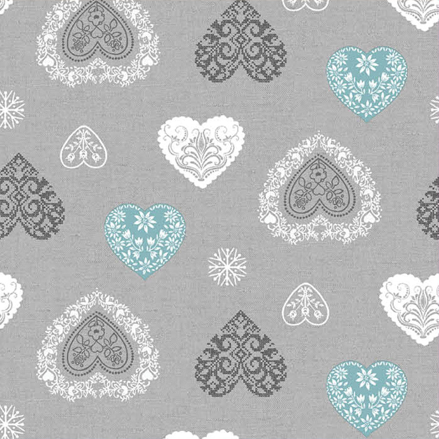 Amancy Julduk glaciär grå-blå, textilvaxduk med fläckavvisande behandling, 155 cm bred