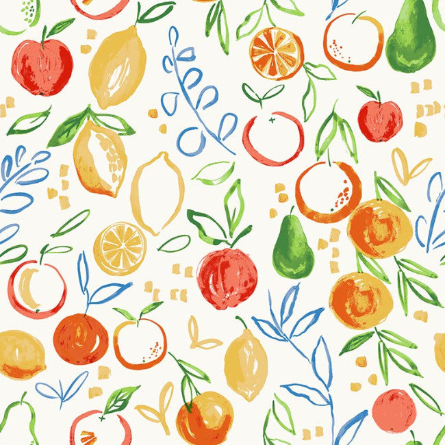 Miljöbild med Amanda Vit - Vaxduk med frukter