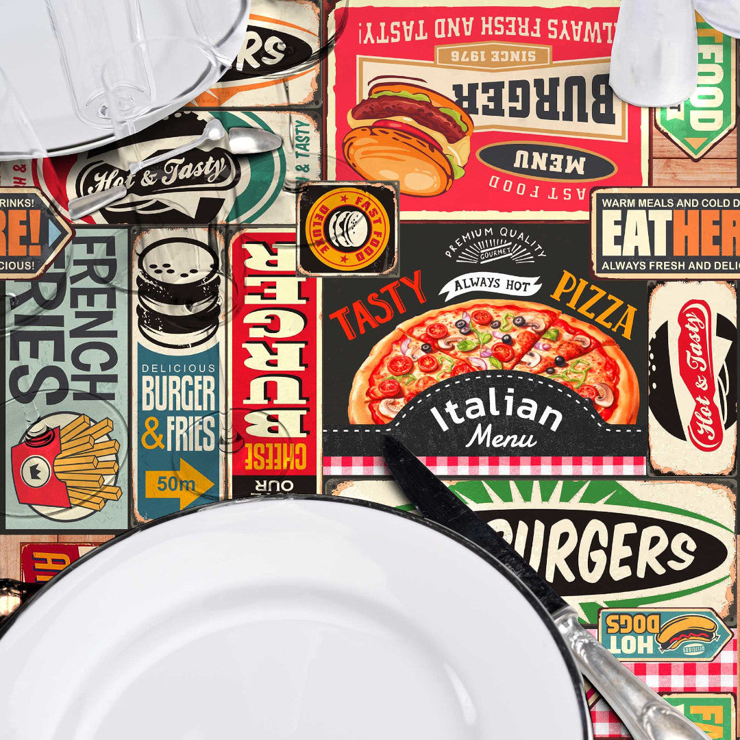 Americano - Rund vaxduk med retro diner-look - detaljer