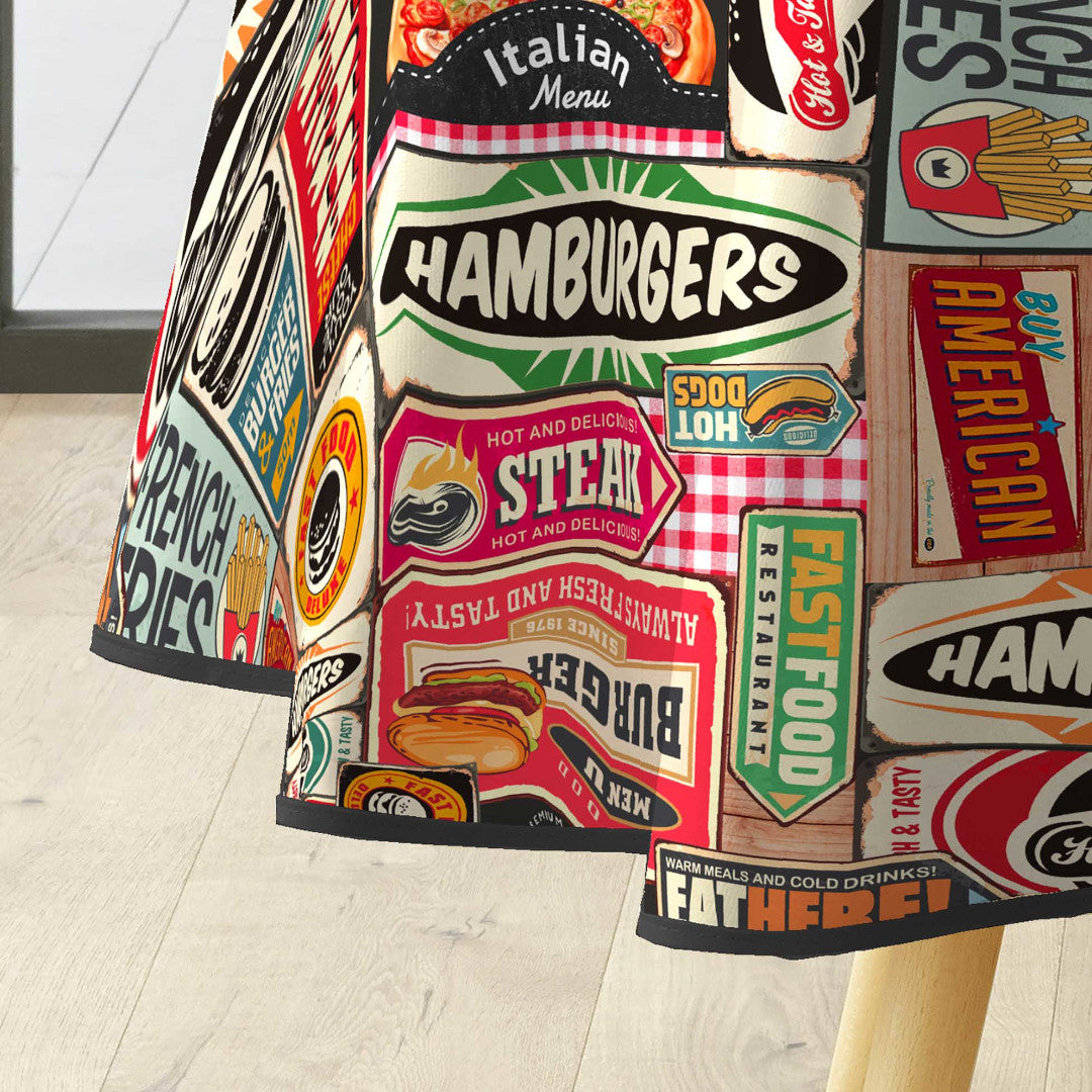 Americano - Rund vaxduk med retro diner-look - närbild