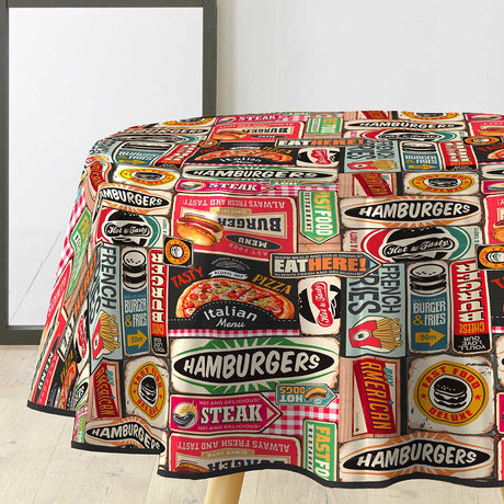 Americano - Rund vaxduk med retro diner-look