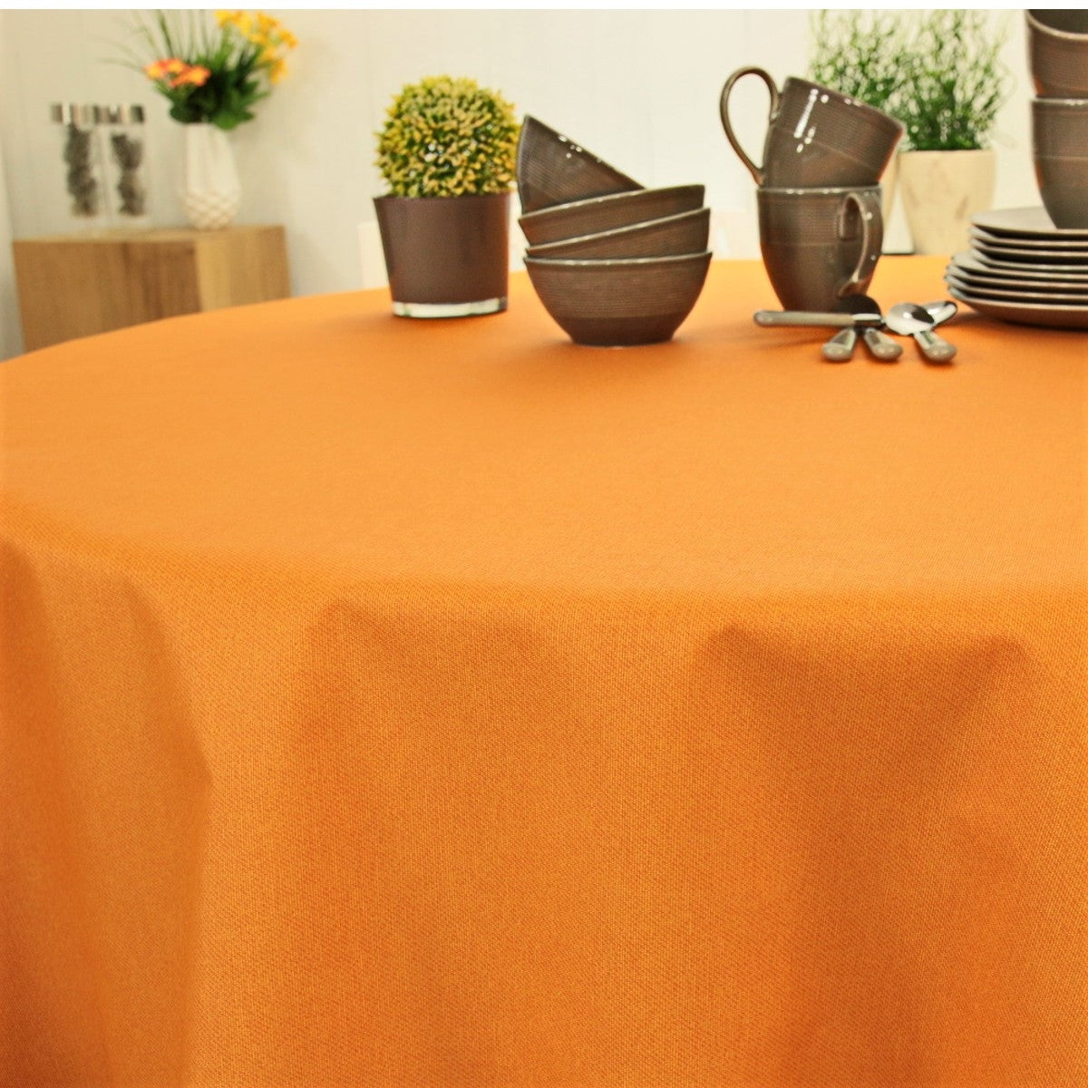 Enfärgad rund textilvaxduk apelsin - Dali 180 cm bred