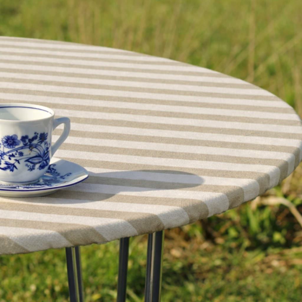 Aria Beige/offwhite - rund vaxduk med resår