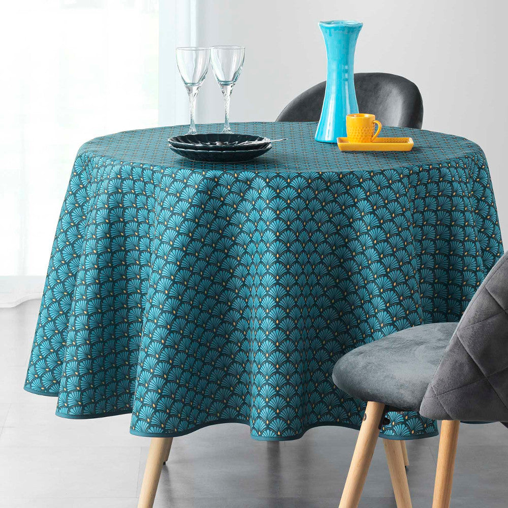 Artchic Blue Ø 180 cm, rund duk med fläckskydd