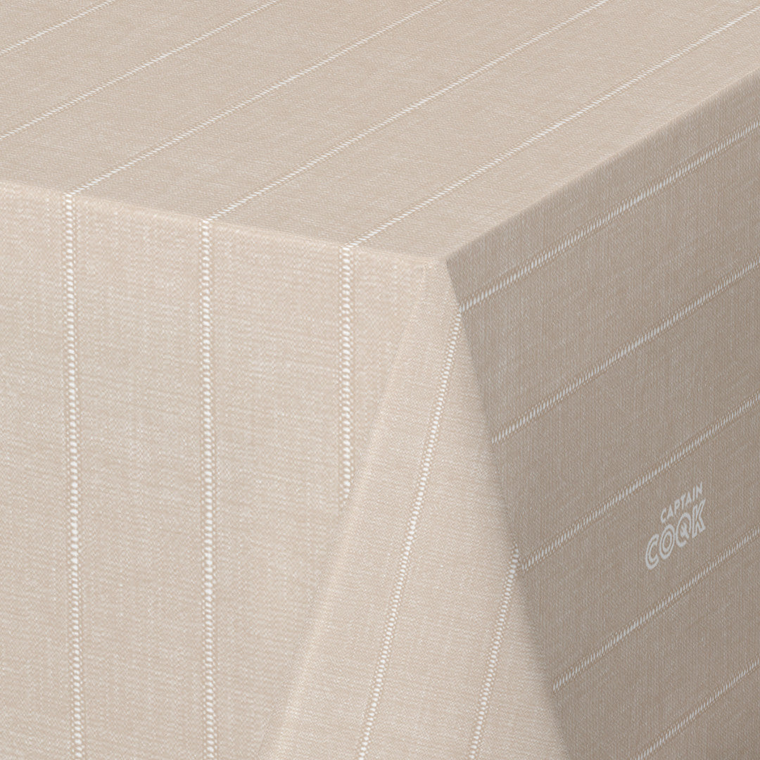 På bordet Balance Cake - 160 cm bred vaxduk med randigt mönster i beige