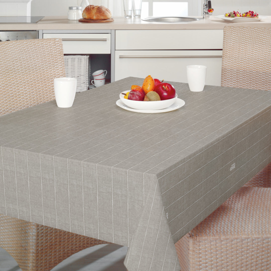 Miljöbil med Balance Seal - 160 cm Bred vaxduk med randigt mönster i grå nyans