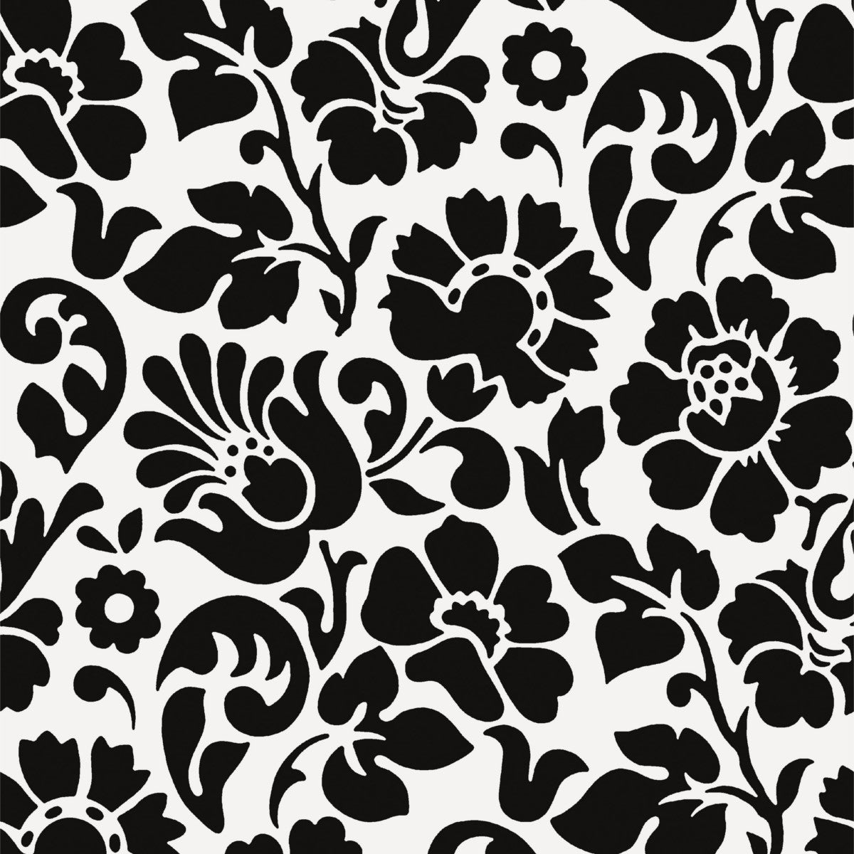 Närbild av Barock, transparent vaxduk med svarta blommor