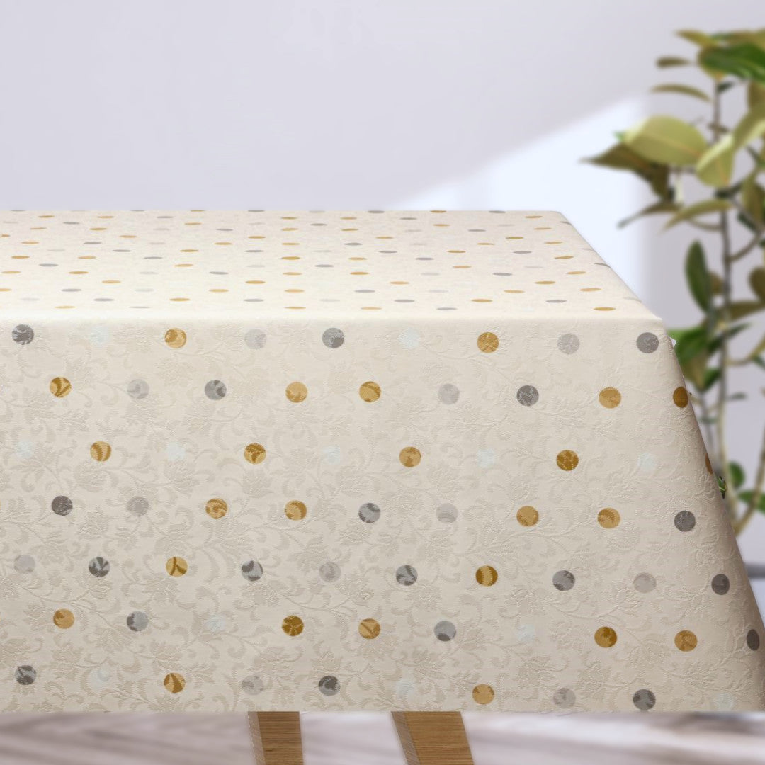 Barok Crème – Vaxduk med prickar i guld och silver