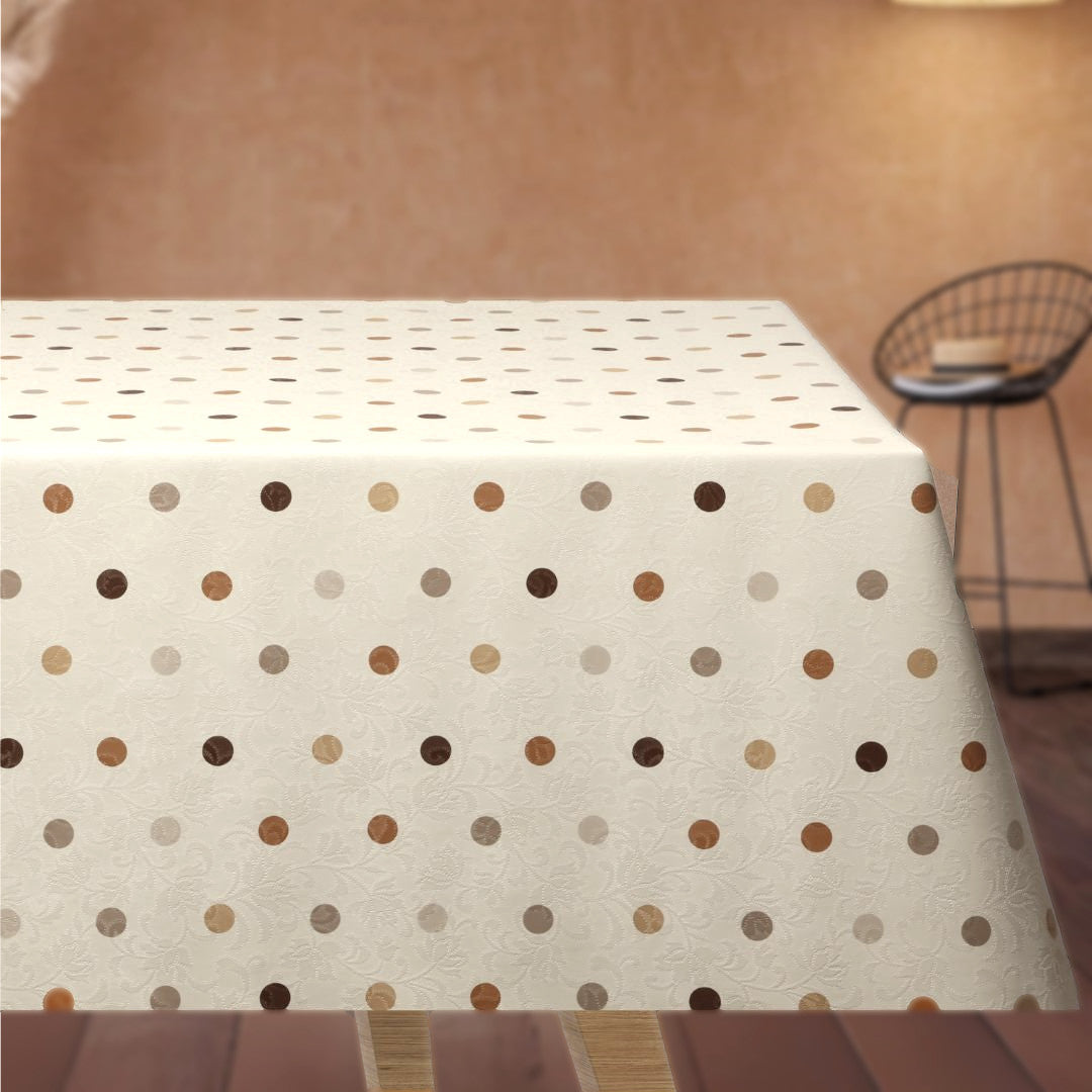 Barok Råvit - Vaxduk med prickar i varma bruna nyanser