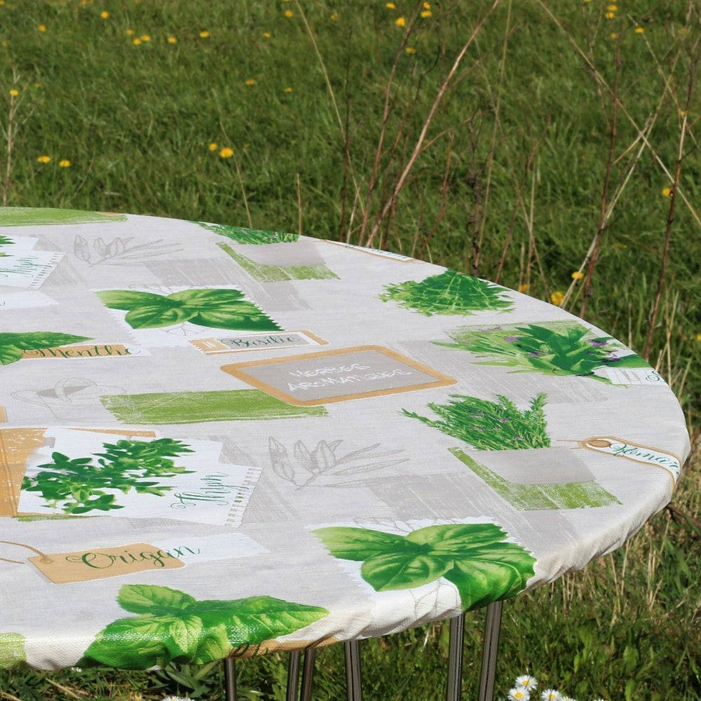 Basilikum Grå - rund vaxduk med resår